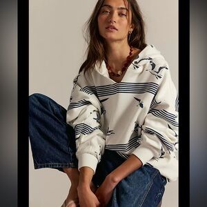 Free People We The Free It's A Vibe Printed Hoodie XL Sea Call Combo NWT